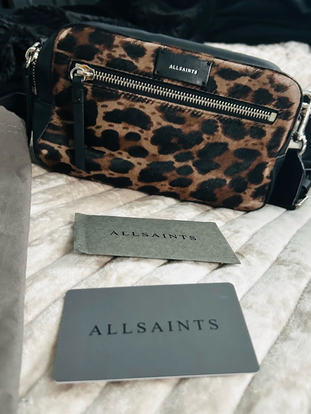 ALL SAINTS Vincent leopard and leather crossbody